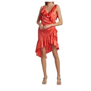 Cinq a Sept Womens Petunya Ruffled Wrap Dress Size 4 Orange Neon Coral